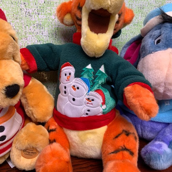 Disney Store Exclusive Christmas Holiday Winnie the Pooh Plush Toys Set of 3 - Picture 7 of 12